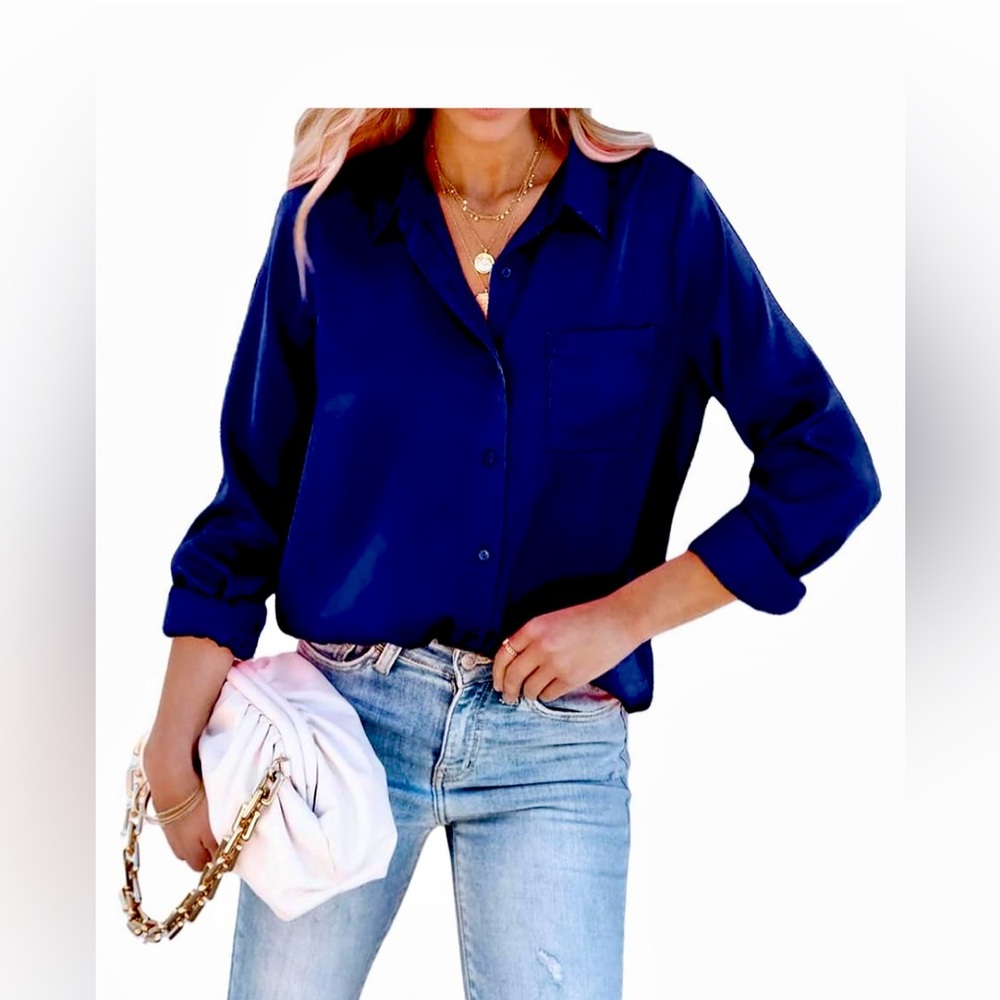 Chic Navy Blue Button-Up Blouse